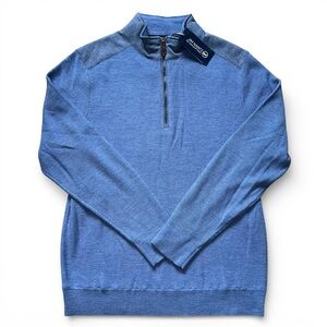 NWT Jim Nantz Vineyard Vines Sweater Grant Blue Merino Wool 1/2 Zip Golf Medium